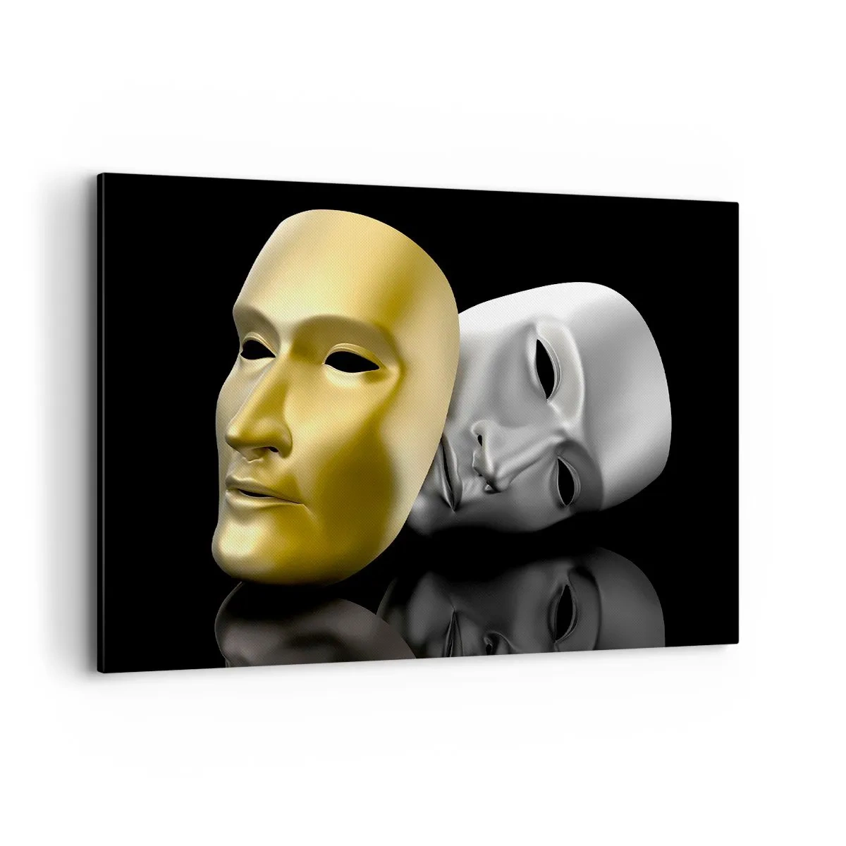 Impression sur toile - Image sur toile - Masque d'or et d'argent sur fond noir - 120x80cm - La vie est un théâtre - Décoration murale moderne pour le salon et la chambre ARTTOR
