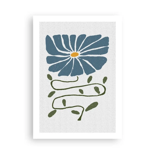 Affiche - Poster - Une fleur bleue avec une tige sinueuse sur un fond clair - 50x70cm - Une branche à une fleur - Décoration murale moderne pour le salon et la chambre ARTTOR