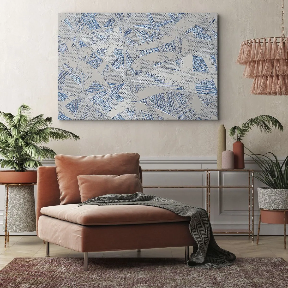 Impression sur toile - Image sur toile - Motifs géométriques dans les tons de bleu et de gris - 120x80cm - Dans un labyrinthe bleu-gris - Décoration murale moderne pour le salon et la chambre ARTTOR