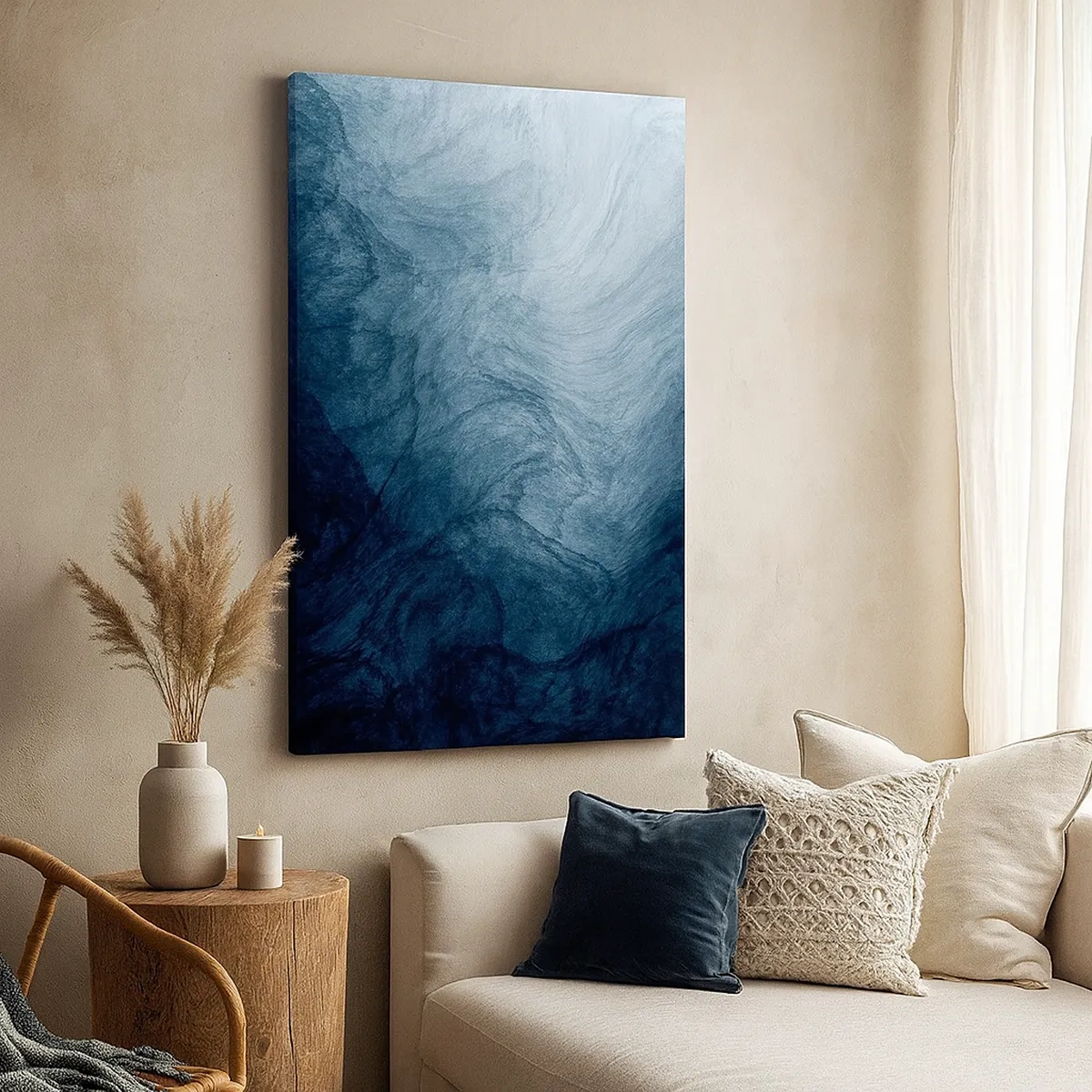 Impression sur toile - Image sur toile - Une composition abstraite dans les tons de bleu et bleu marine. - 50x70cm - Atteindre en profondeur - Décoration murale moderne pour le salon et la chambre ARTTOR