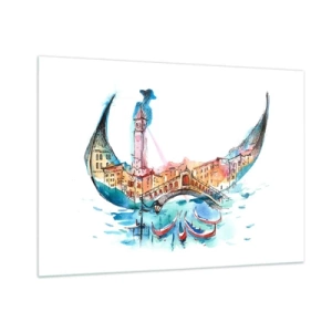 Impression sur verre - Image sur verre - Panorama aquarelle de Venise sous la forme d'un masque - 100x70cm - Nous naviguons à travers la ville - Décoration murale moderne pour le salon et la chambre ARTTOR