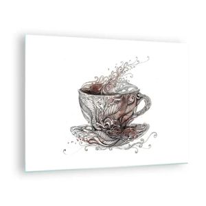 Impression sur verre - Image sur verre - Dessin artistique d'une tasse avec ornements et vapeur - 70x50cm - Du thé, bon pour tout - Décoration murale moderne pour le salon et la chambre ARTTOR