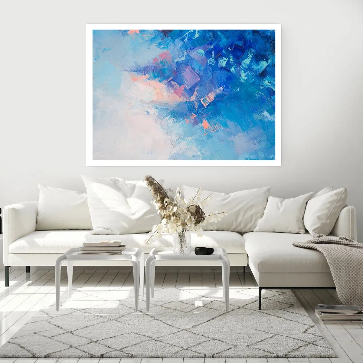 Affiche - Poster - Composition abstraite dans les tons de bleu et de rose - 100x70cm - Abstraction hivernale - Décoration murale moderne pour le salon et la chambre ARTTOR