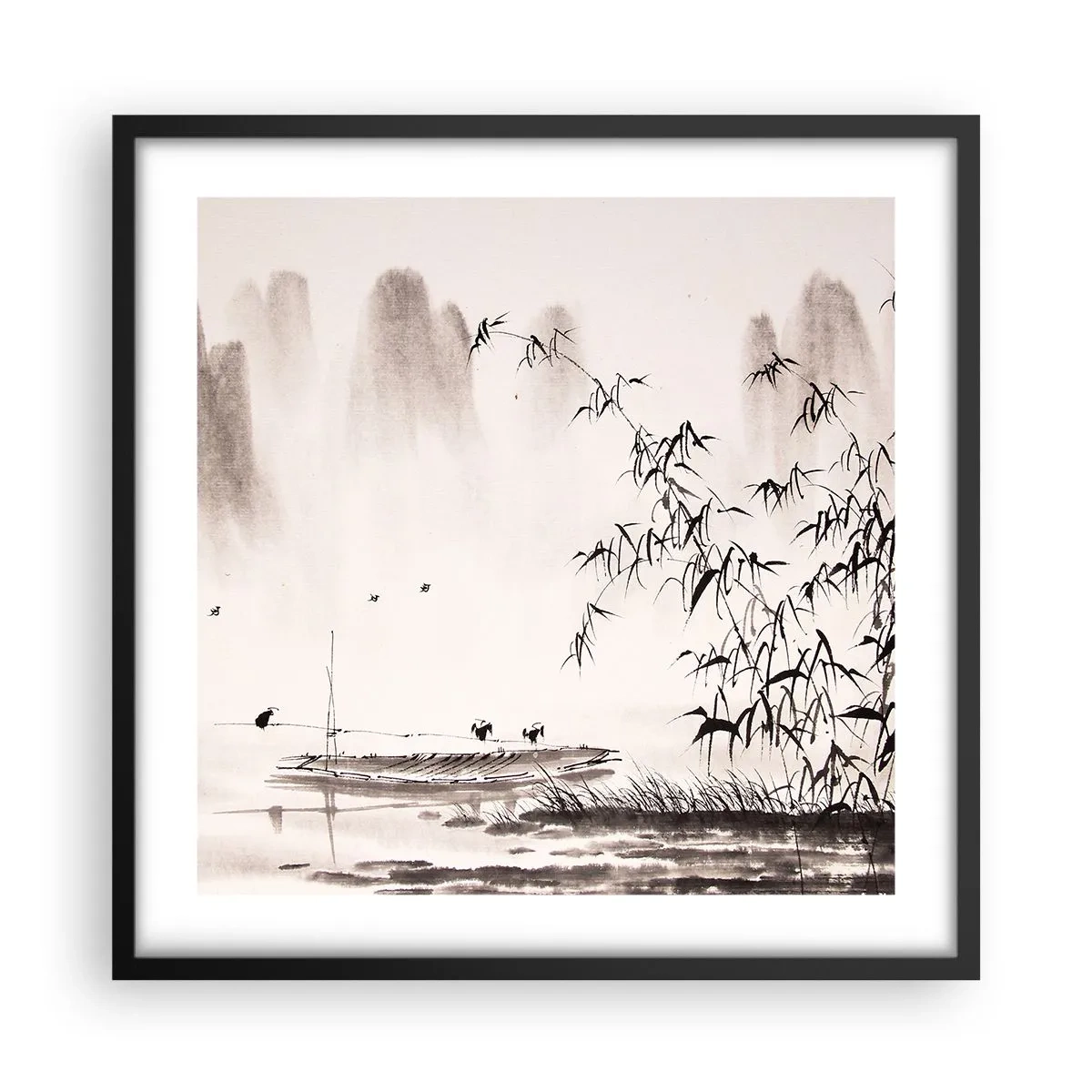 Affiche dans un cadre noir - Poster - Le silence des rizières - 50x50 cm
