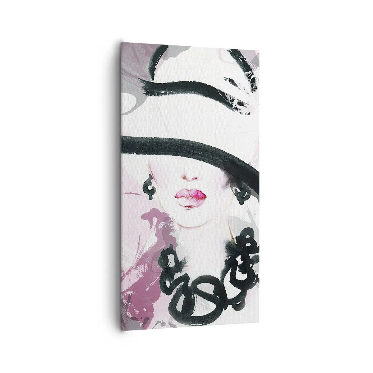 Impression sur toile - Image sur toile - Portrait d'une dame en noir et rose - 65x120 cm