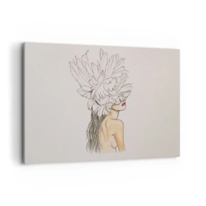 Impression sur toile - Image sur toile - Portrait d'une femme avec décoration de plumes dans un style artistique - 100x70cm - Beauté couronnée - Décoration murale moderne pour le salon et la chambre ARTTOR