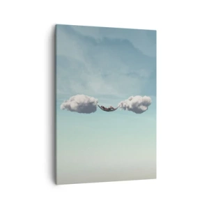 Impression sur toile - Image sur toile - Une personne se détendant dans un hamac suspendu dans les nuages - 50x70cm - Instant de bonheur - Décoration murale moderne pour le salon et la chambre ARTTOR