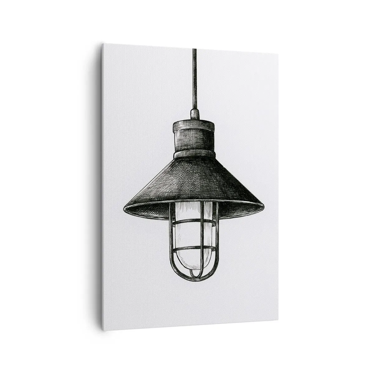 Impression sur toile - Image sur toile - Dessin d'une lampe suspendue rétro sur fond blanc - 70x100cm - Comme il y a des années… - Décoration murale moderne pour le salon et la chambre ARTTOR