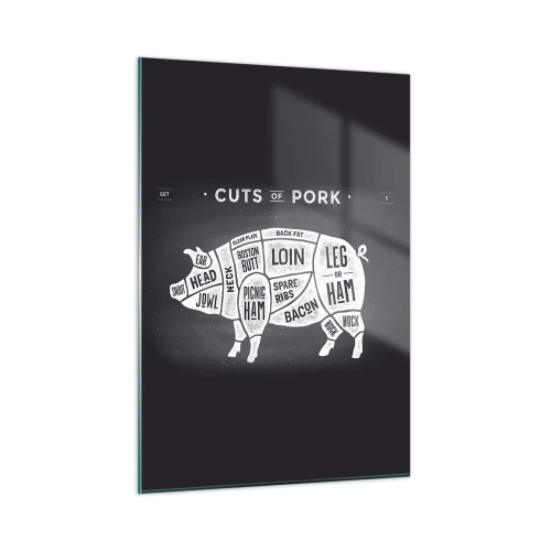 Impression sur verre - Image sur verre - Diagramme des coupes de porc sur un tableau noir - 50x70cm - L'art de la découpe - Décoration murale moderne pour le salon et la chambre ARTTOR