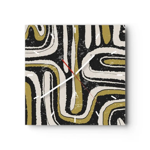 Horloge murale - Pendule murale - Motif abstrait en noir, blanc et or - 30x30cm - Composition : routes et ruelles - Décoration murale moderne pour le salon et la chambre ARTTOR