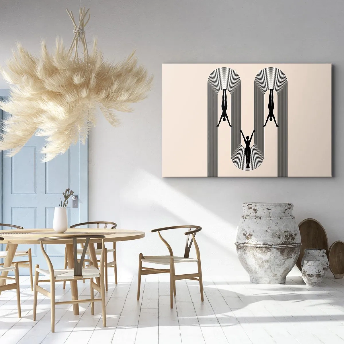 Impression sur toile - Image sur toile - Silhouettes géométriques sur fond beige - 120x80cm - Les jambes en l’air - Décoration murale moderne pour le salon et la chambre ARTTOR