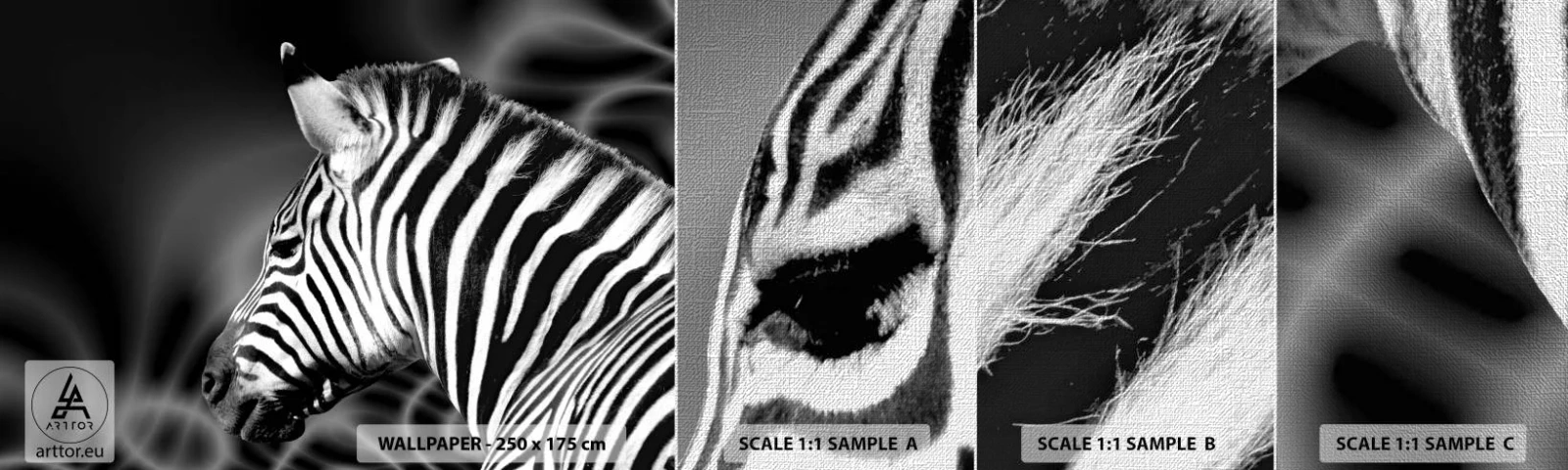 Échantillon de Papier Peint Premium Canvas - Blanc c'est blanc et noir c'est noir - Côtes, Noir et blanc, Animaux - 100x30 cm