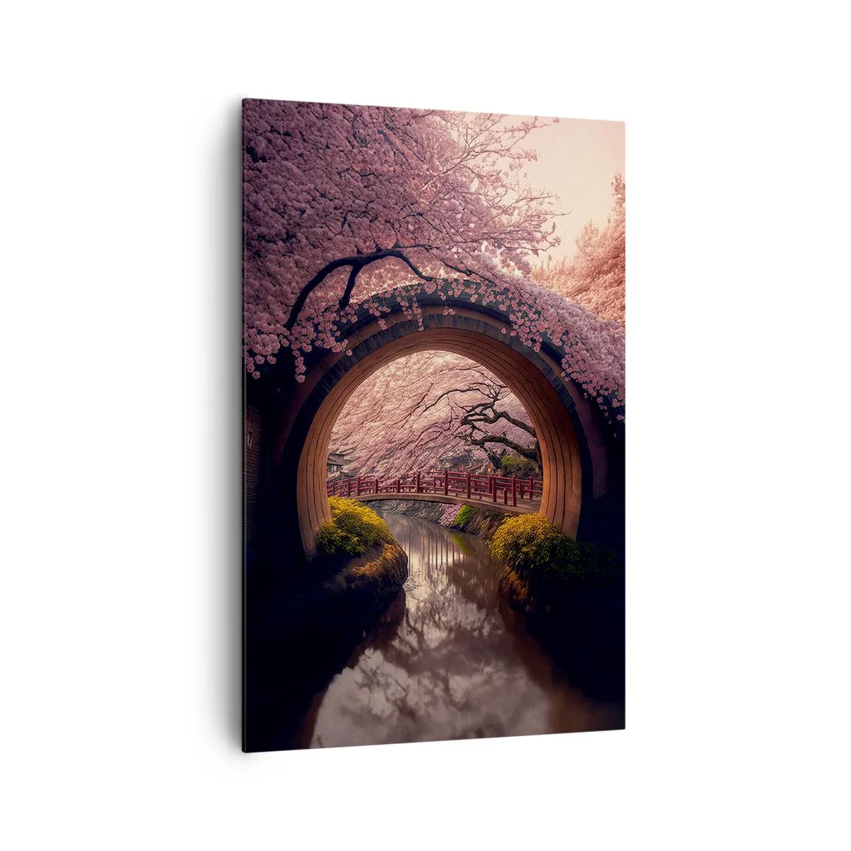 Impression sur toile - Image sur toile - Un pont japonais traditionnel entouré de fleurs de cerisier - 80x120cm - Printemps japonais - Décoration murale moderne pour le salon et la chambre ARTTOR
