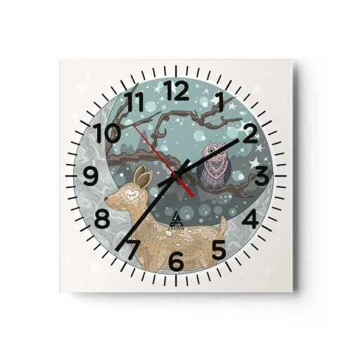 Horloge murale - Pendule murale - Une nuit de conte de fées en forêt  - 40x40 cm