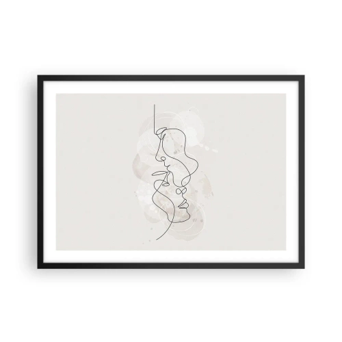 Affiche dans un cadre noir - Poster - Contour abstrait de deux visages sur fond clair - 70x50cm - Emmêlé dans une étreinte - Décoration murale moderne pour le salon et la chambre ARTTOR