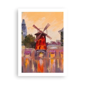 Affiche - Poster - Une interprétation picturale du célèbre moulin à vent avec la ville en toile de fond - 50x70cm - Icones parisiennes – le Moulin rouge - Décoration murale moderne pour le salon et la chambre ARTTOR