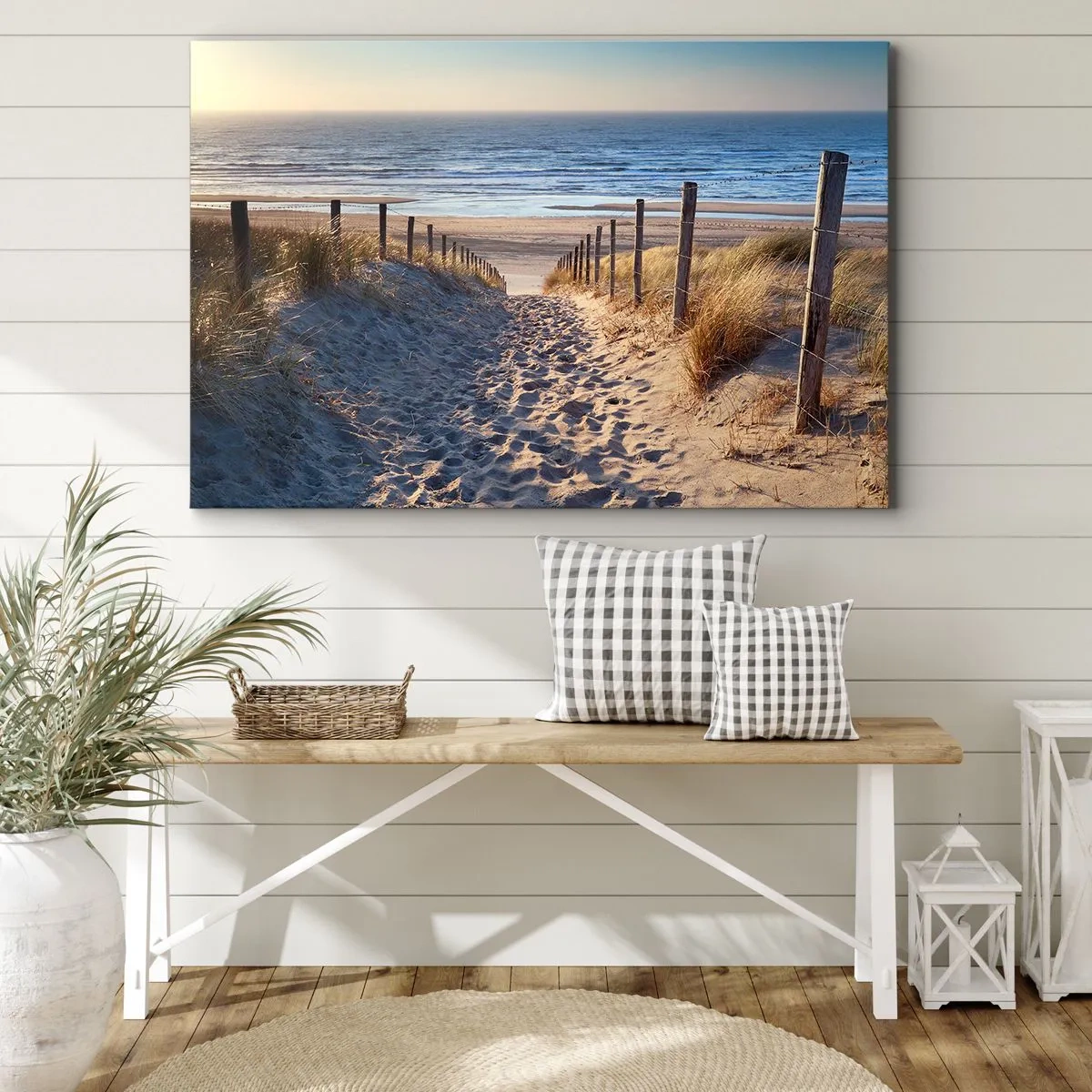 Impression sur toile - Image sur toile - Chemin à travers les dunes menant à la plage - 70x50cm - Le bruit de la mer, le chant des oiseaux, une plage sauvage parmi les herbes… - Décoration murale moderne pour le salon et la chambre ARTTOR