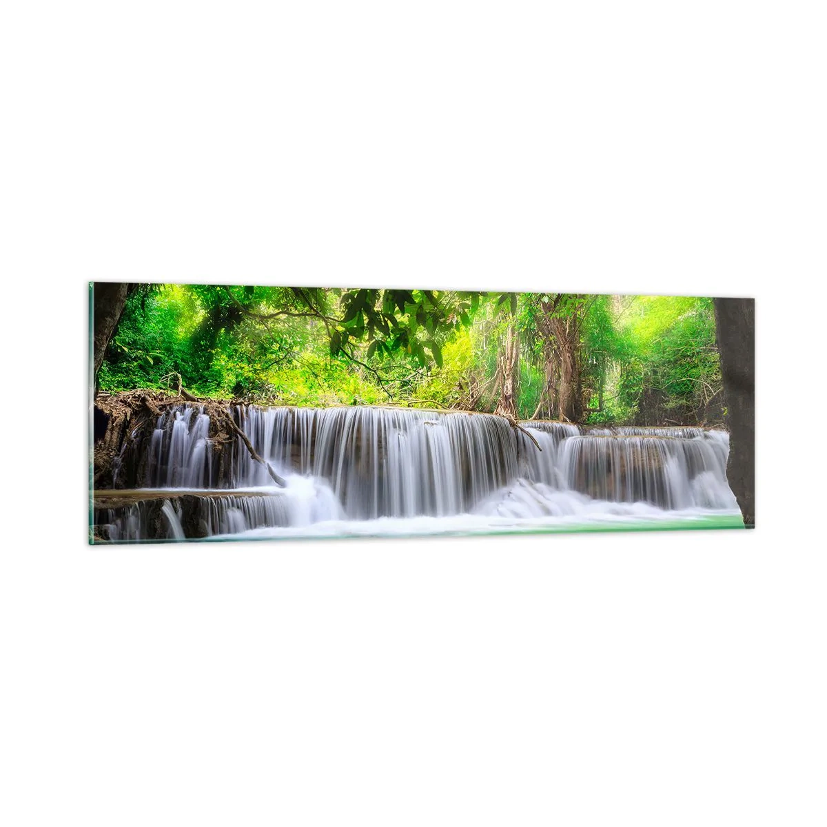 Impression sur verre - Image sur verre - Une cascade de vert - 90x30 cm