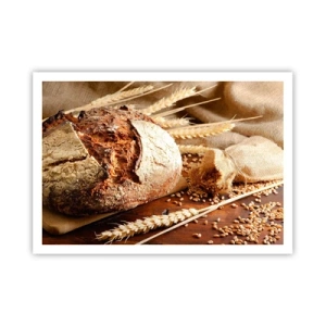 Affiche - Poster - Pain croustillant aux céréales et aux épis de blé sur fond de bois - 100x70cm - Appétissant, parfumé, croquant - Décoration murale moderne pour le salon et la chambre ARTTOR