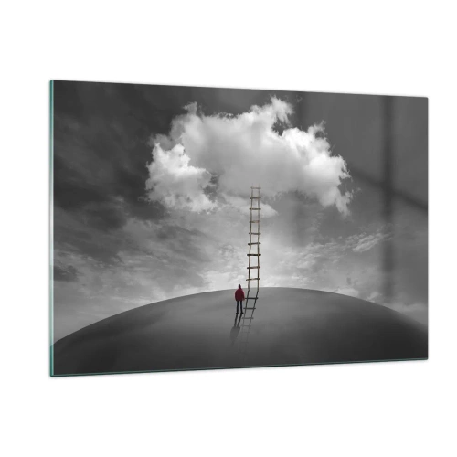Impression sur verre - Image sur verre - Une personne regarde une échelle menant à un nuage. - 120x80cm - Tout est possible - Décoration murale moderne pour le salon et la chambre ARTTOR