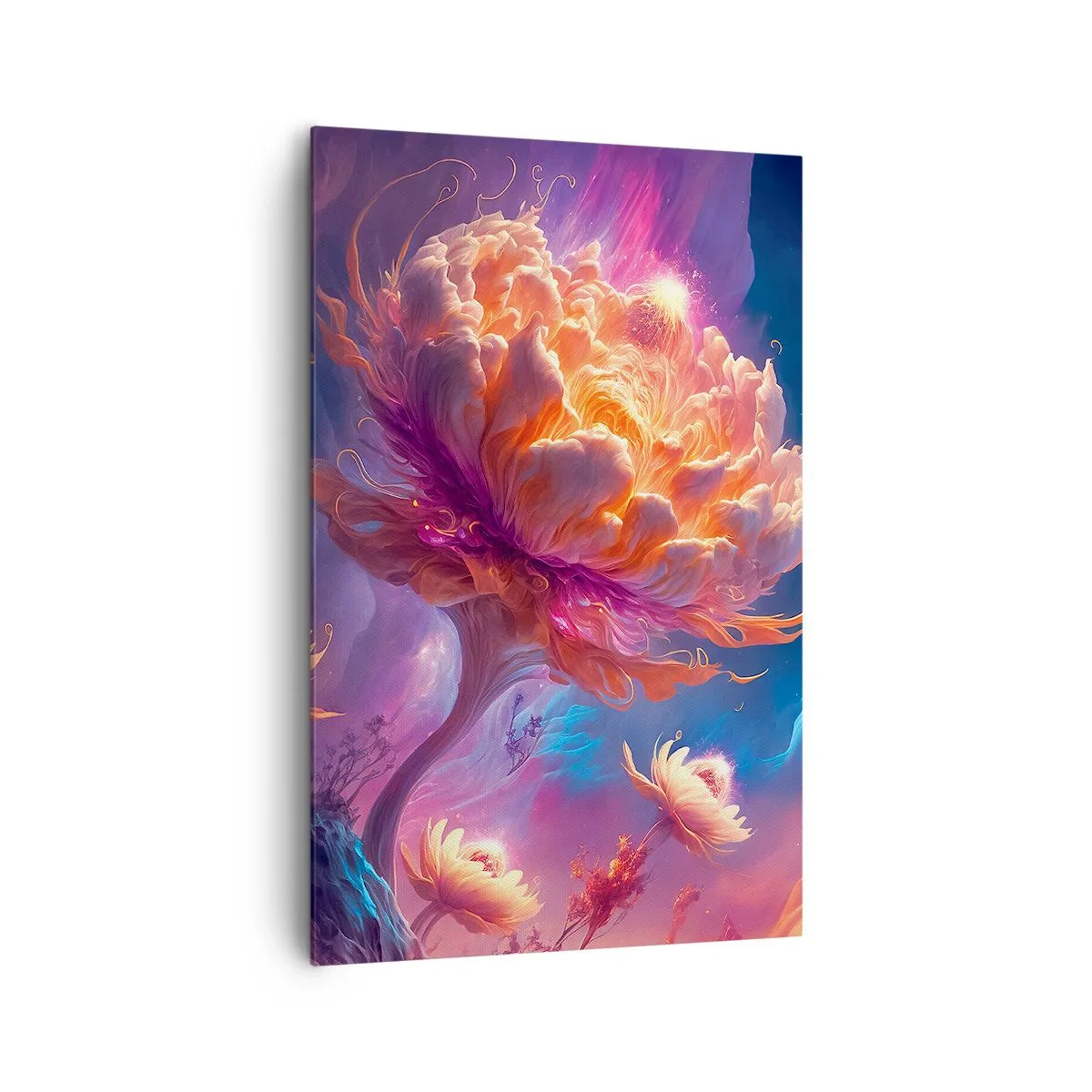 Impression sur toile - Image sur toile - Fleurs fantastiques dans un paysage cosmique - 80x120cm - Un autre monde - Décoration murale moderne pour le salon et la chambre ARTTOR