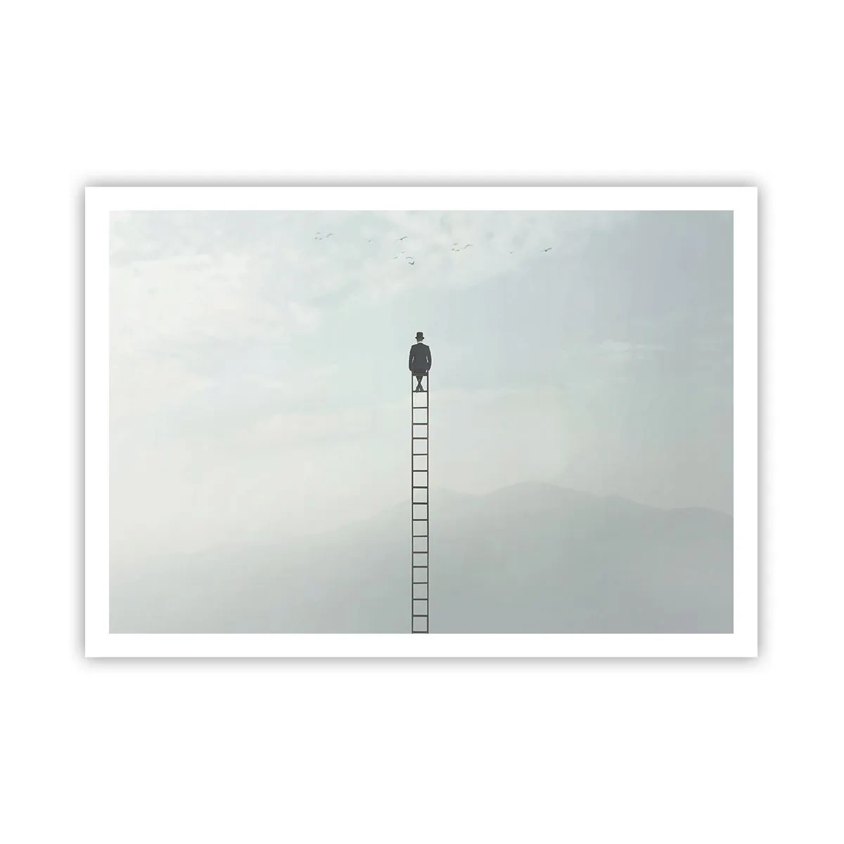 Affiche - Poster - Un homme sur une échelle s'élevant vers le ciel - 100x70cm - Se soulever au-dessus - Décoration murale moderne pour le salon et la chambre ARTTOR