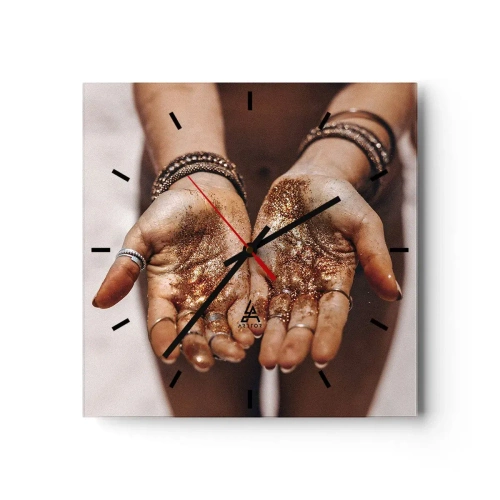 Horloge murale - Pendule murale - Gros plan des mains avec des paillettes dans des tons chauds - 30x30cm - Un don pour vous - Décoration murale moderne pour le salon et la chambre ARTTOR