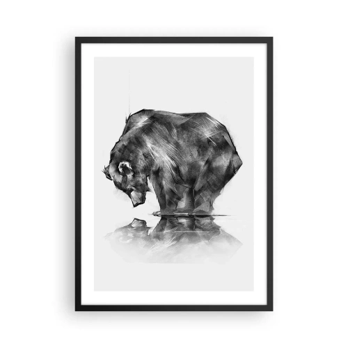 Affiche dans un cadre noir - Poster - Image géométrique d'un ours au bord de l'eau - 50x70cm - Ravi de rencontrer quelqu'un de proche - Décoration murale moderne pour le salon et la chambre ARTTOR