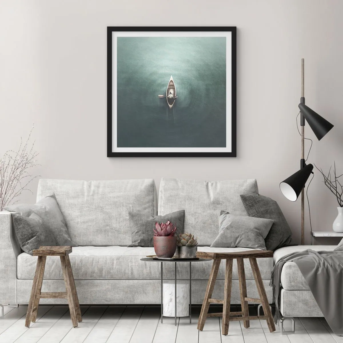 Affiche dans un cadre noir - Poster - À travers le lac de la lune - 30x30 cm