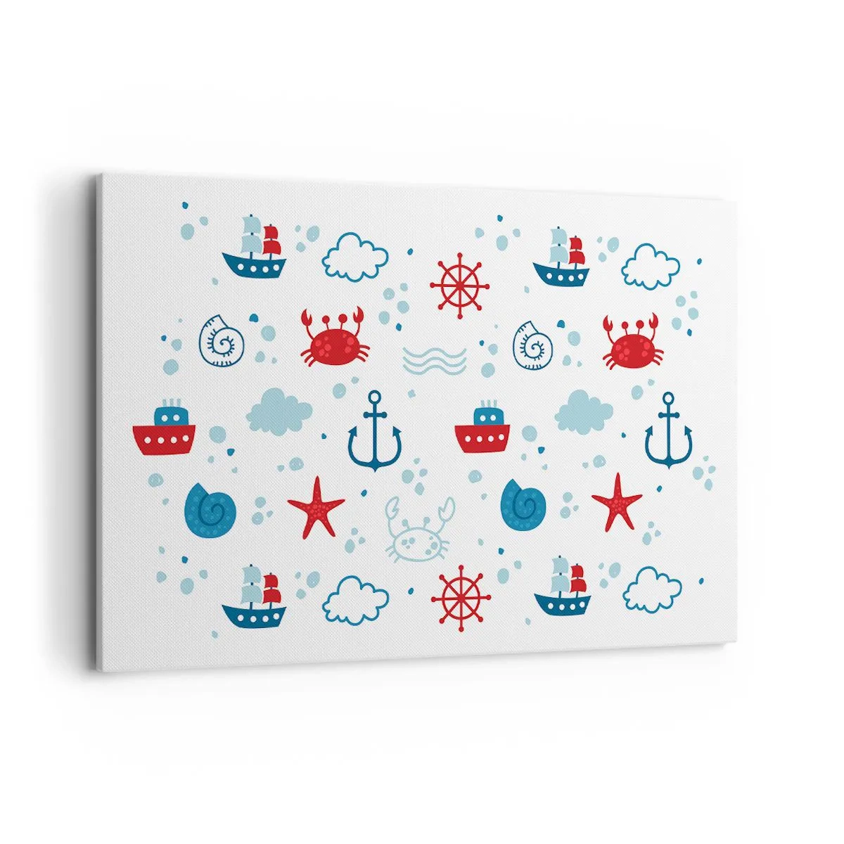 Impression sur toile - Image sur toile - Motif nautique avec ancres, navires et crabes - 120x80cm - Conte de fées de la mer - Décoration murale moderne pour le salon et la chambre ARTTOR