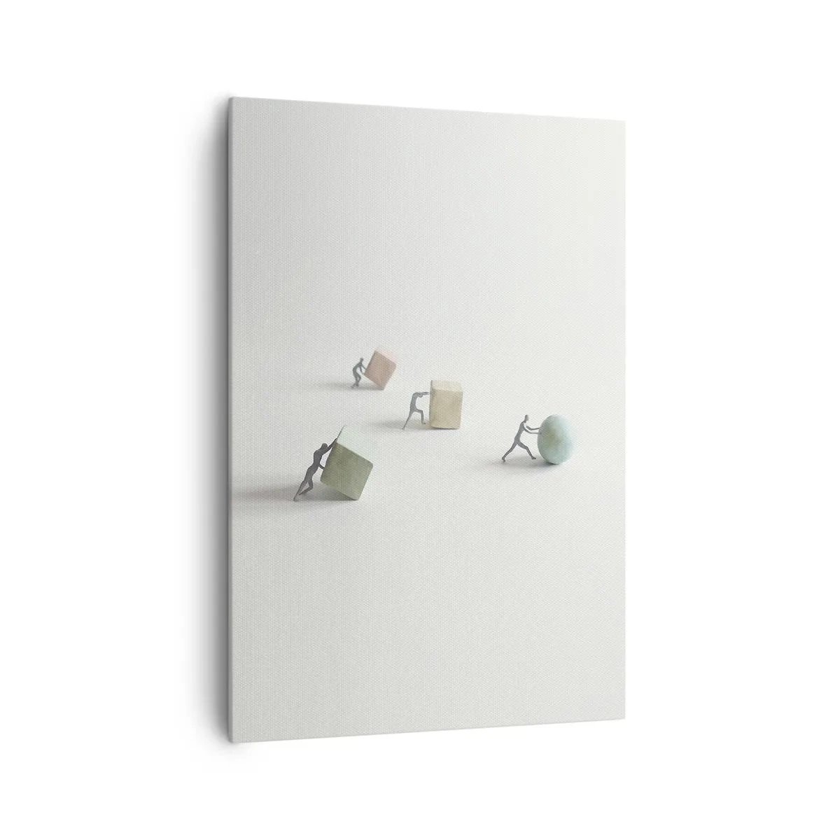 Impression sur toile - Image sur toile - Figurines miniatures poussant des formes sur un fond clair - 70x100cm - Rien que la vie - Décoration murale moderne pour le salon et la chambre ARTTOR