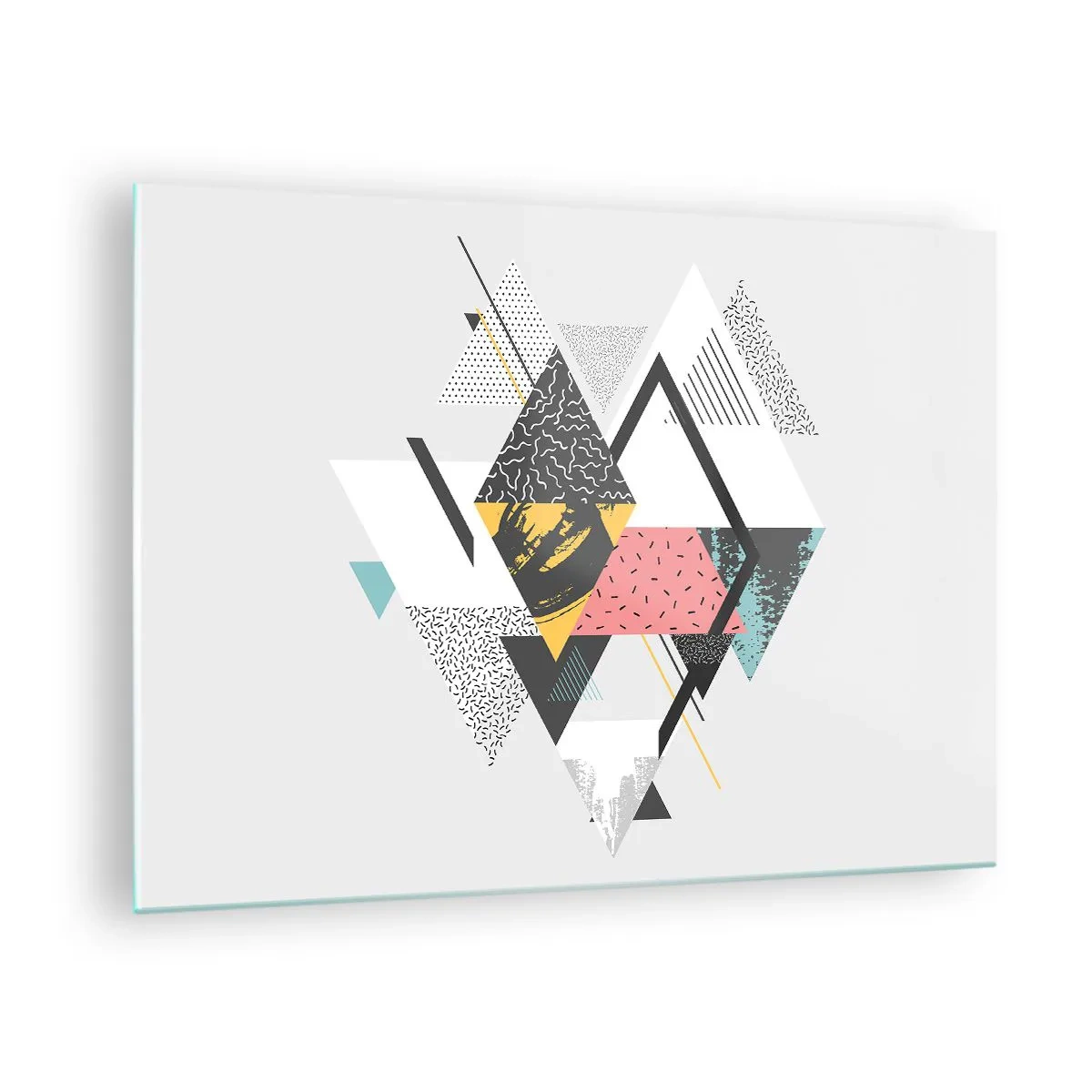 Impression sur verre - Image sur verre - Composition géométrique abstraite avec des triangles et des losanges - 70x50cm - Variation sur triangle et losange - Décoration murale moderne pour le salon et la chambre ARTTOR