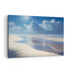 Impression sur toile - Image sur toile - Une plage de sable avec des vagues sous un ciel bleu - 100x70cm - Des vacances paradisiaques - Décoration murale moderne pour le salon et la chambre ARTTOR