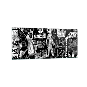 Impression sur verre - Image sur verre - Collage noir et blanc inspiré du street art - 120x50cm - Jeunesse spirituelle de loi et de joie - Décoration murale moderne pour le salon et la chambre ARTTOR