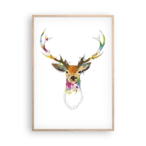 Affiche dans un chêne clair - Poster - Un cerf doux baigné de couleur - 70x100 cm