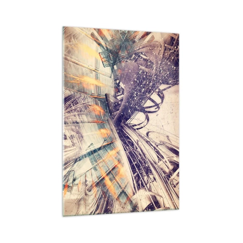 Impression sur verre - Image sur verre - Abstraction dynamique dans les tons beige et violet - 70x100cm - En grande hâte - Décoration murale moderne pour le salon et la chambre ARTTOR