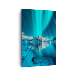 Impression sur toile - Image sur toile - Aurore boréale sur des montagnes enneigées et un lac - 80x120cm - Nuit de lumières - Décoration murale moderne pour le salon et la chambre ARTTOR