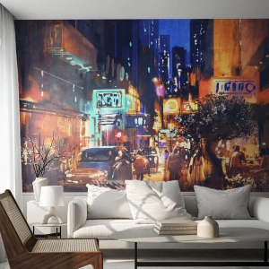 Papier peint sur mesure Premium Sand - Et la ville ne dort pas - Ville, Personnes, Architecture