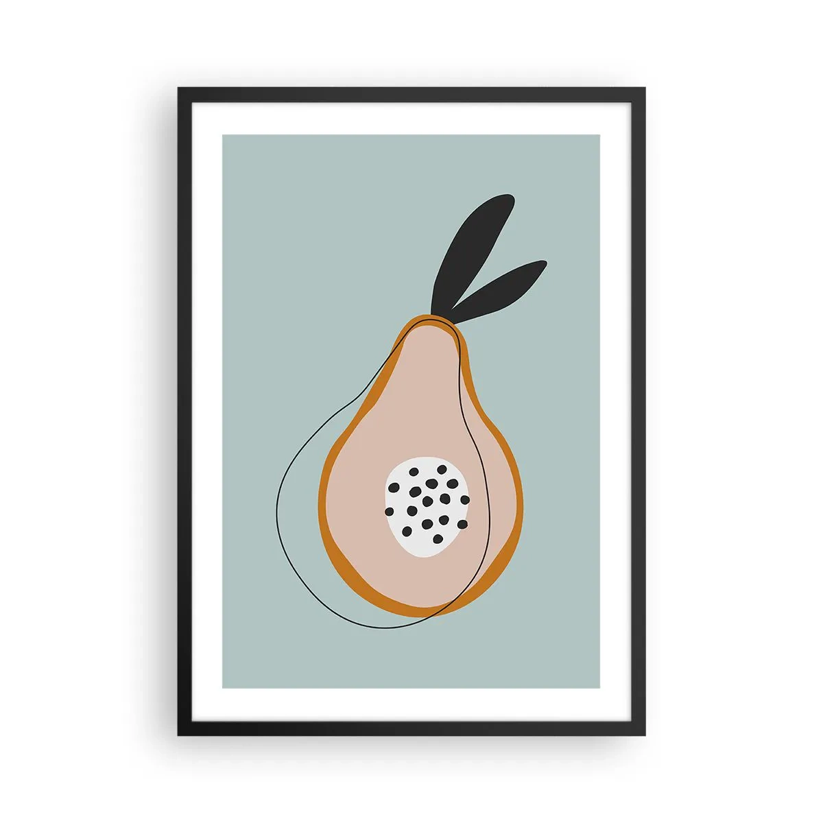 Affiche dans un cadre noir - Poster - Illustration abstraite d'une poire sur fond menthe - 50x70cm - Pénétrer la nature des choses - Décoration murale moderne pour le salon et la chambre ARTTOR