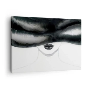 Impression sur toile - Image sur toile - Un portrait subtil d'une femme au visage couvert dans un style monochrome. - 70x50cm - Un mystère sensuel - Décoration murale moderne pour le salon et la chambre ARTTOR