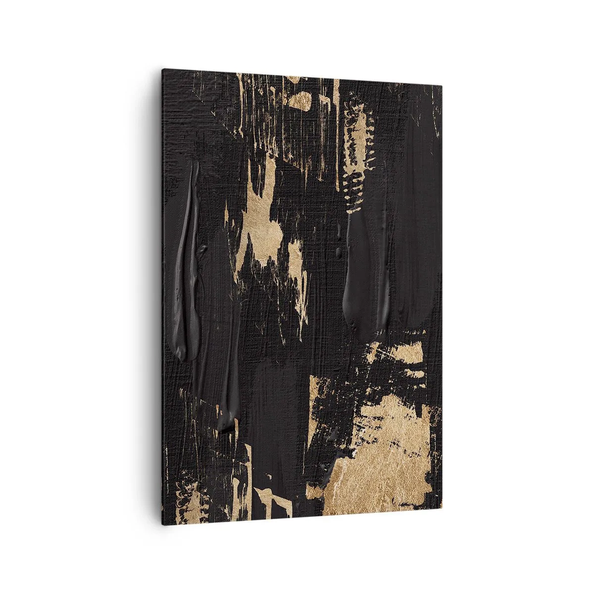 Impression sur toile - Image sur toile - Composition abstraite dans les tons de noir et d'or - 70x100cm - Empreinte du toucher - Décoration murale moderne pour le salon et la chambre ARTTOR