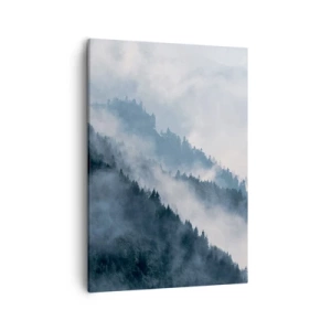 Impression sur toile - Image sur toile - Le brouillard plane sur les flancs boisés des montagnes dans un paysage mystérieux - 50x70cm - Mysticisme des montagnes - Décoration murale moderne pour le salon et la chambre ARTTOR