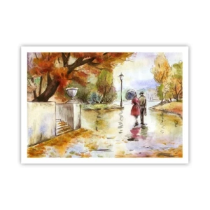 Affiche - Poster - Une promenade dans le parc d'automne avec un parapluie - 100x70cm - Automne romantique dans le parc - Décoration murale moderne pour le salon et la chambre ARTTOR