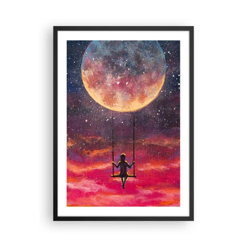 Affiche dans un cadre noir - Poster - Fille sur une balançoire sous la pleine lune - 50x70cm - Se balancer dans les nuages - Décoration murale moderne pour le salon et la chambre ARTTOR