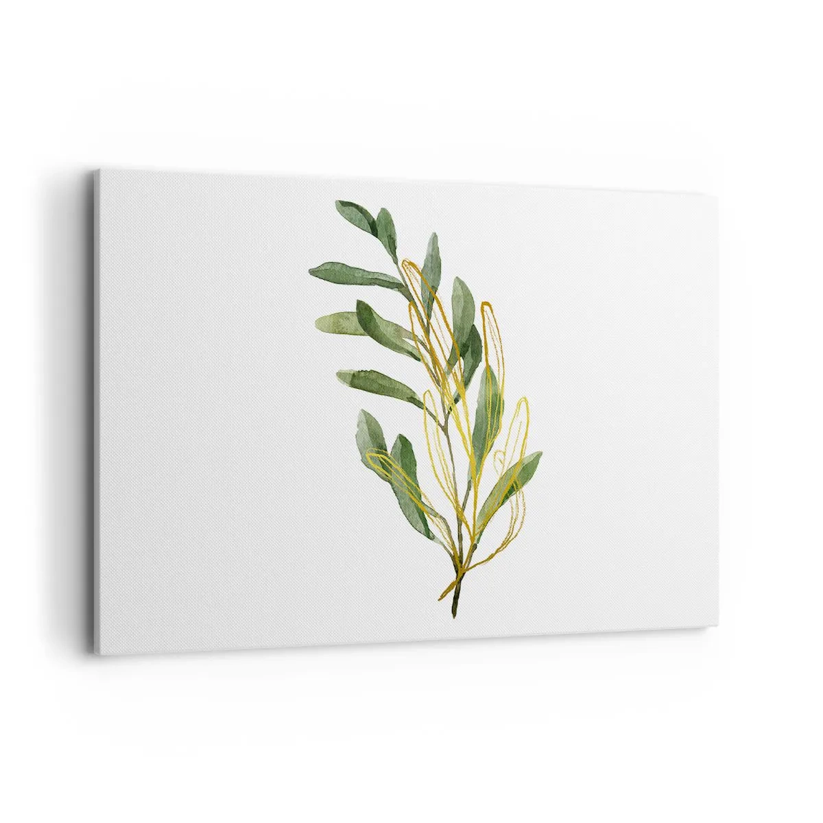 Impression sur toile - Image sur toile - Branche verte avec des feuilles sur fond blanc - 100x70cm - Tout ce qui est bon - Décoration murale moderne pour le salon et la chambre ARTTOR