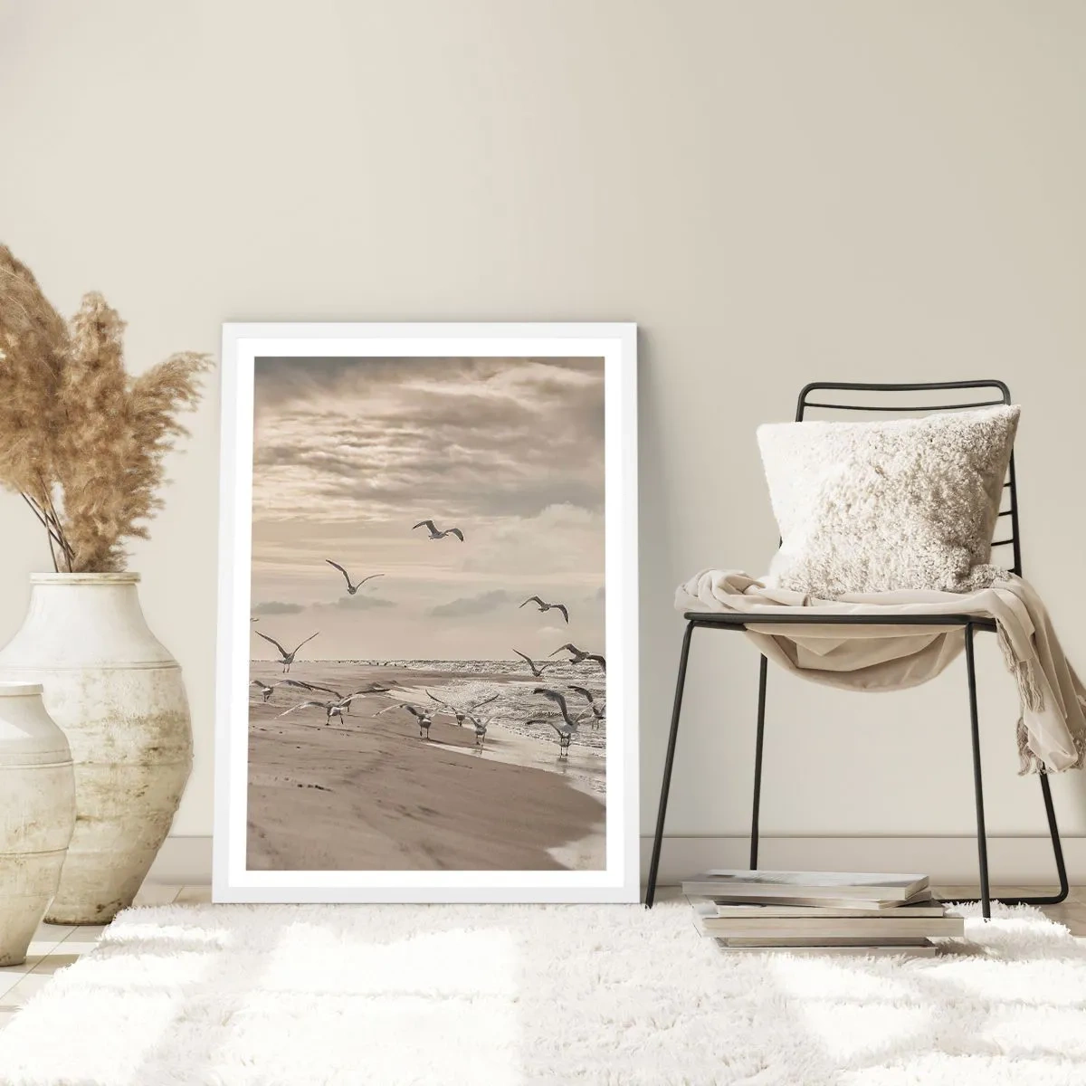 Affiche dans un cadre blanc - Poster - Le bruit de la mer, le chant des oiseaux - 50x70 cm