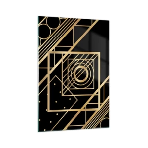 Impression sur verre - Image sur verre - Motifs géométriques dorés sur fond noir - 70x100cm - Géométrie en or - Décoration murale moderne pour le salon et la chambre ARTTOR
