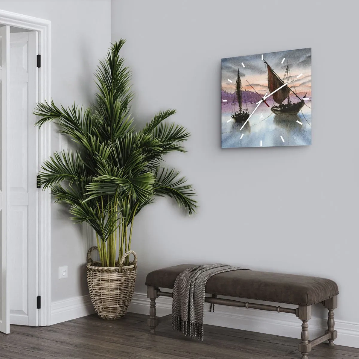 Horloge murale - Pendule murale - Soirée au port - 40x40 cm