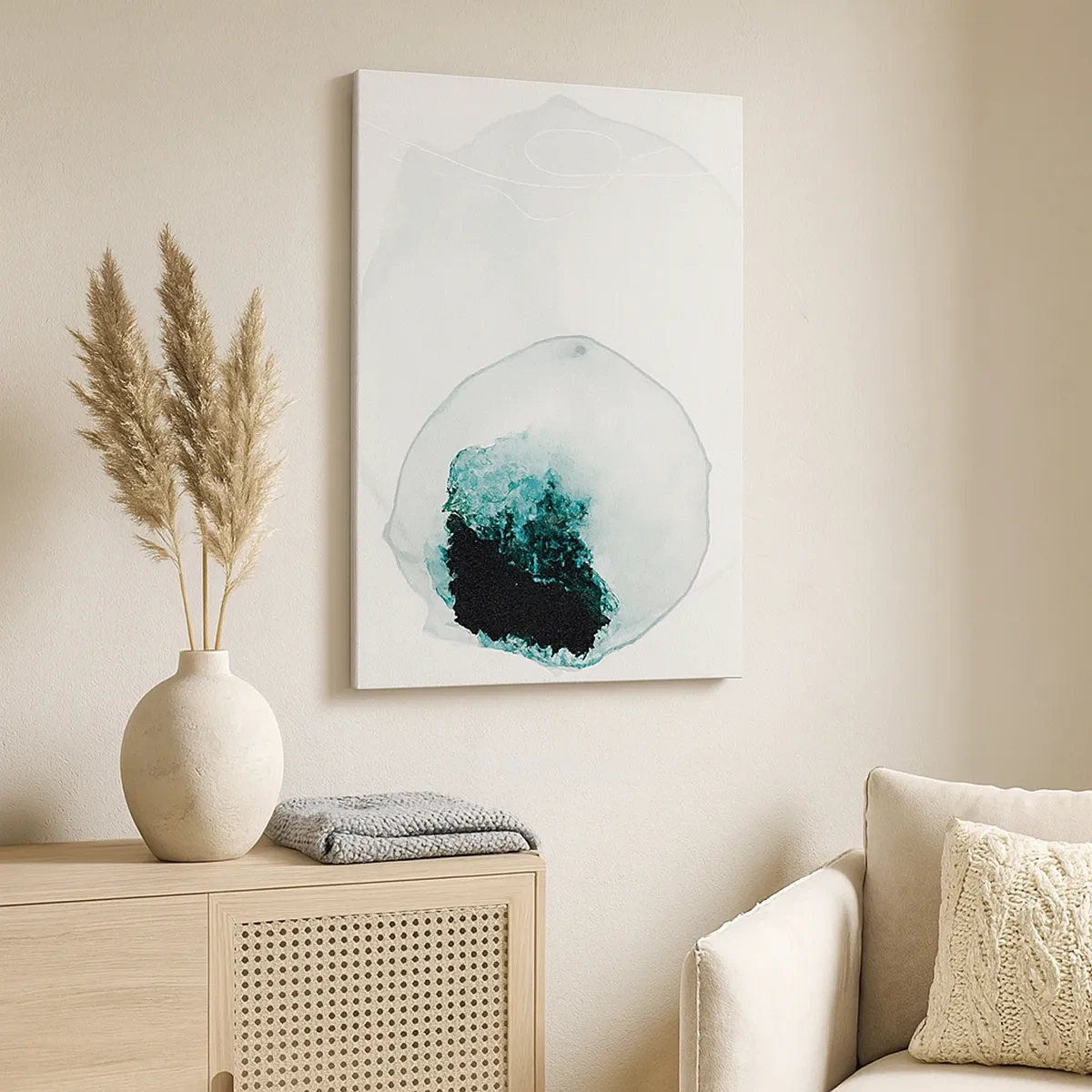 Impression sur toile - Image sur toile - Goutte d'eau abstraite avec des nuances de vert et de noir - 50x70cm - Dans une goutte d'eau - Décoration murale moderne pour le salon et la chambre ARTTOR