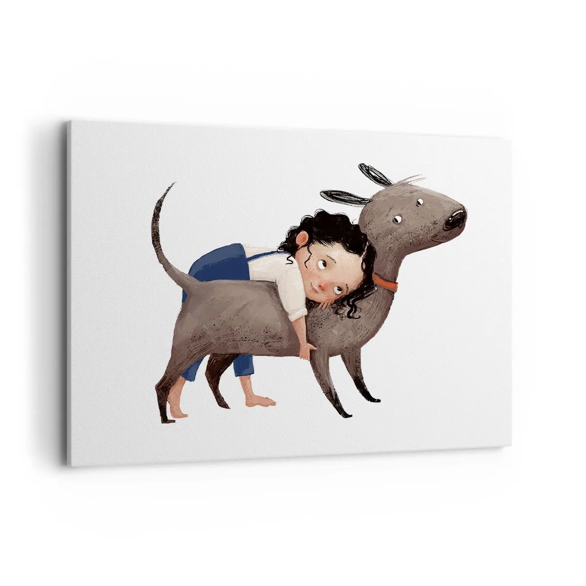 Impression sur toile - Image sur toile - Illustration de style dessin animé d'un enfant serrant un chien dans ses bras - 100x70cm - Les meilleurs amis - Décoration murale moderne pour le salon et la chambre ARTTOR